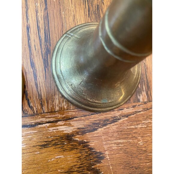 Antique Pair Of Solid Brass Candle Holders Tapered Design Heavyweight Decorative - Picture 7 of 9